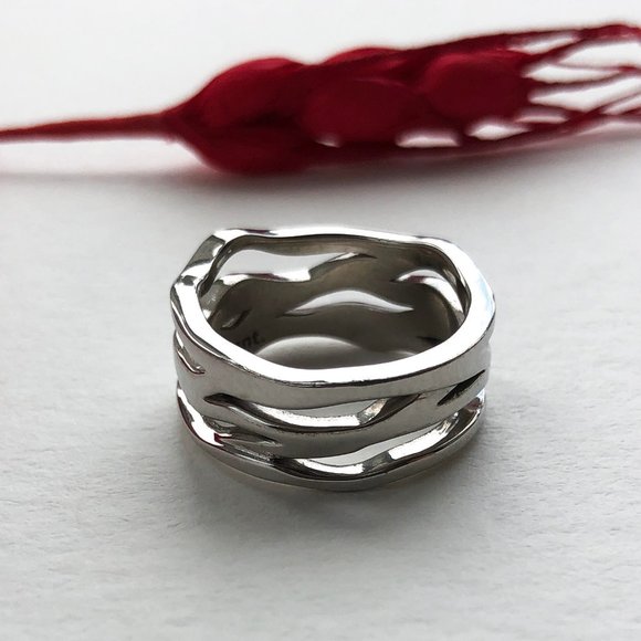 Wide chunky ring 925 sterling silver, multi layer ring - Picture 9 of 12